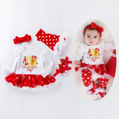 Christmas Children's Suit Long Sleeve Skirt Shoes And Socks 4-piece Set